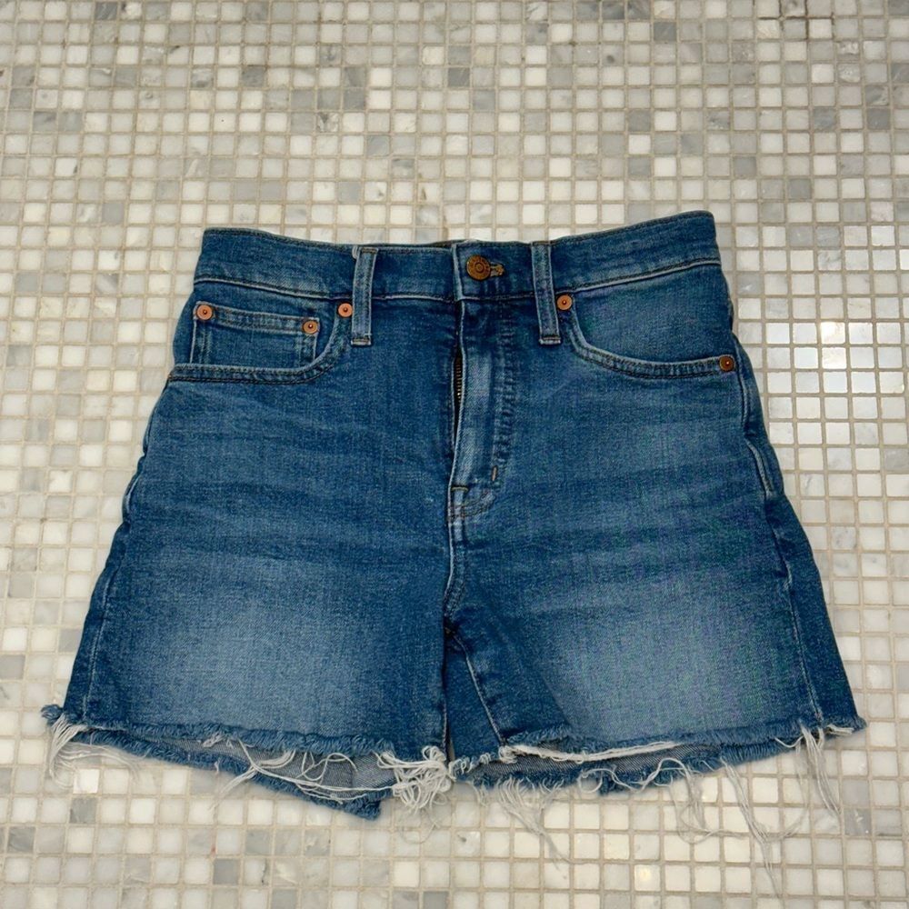 Madewell High Rise Frayed Edge Denim Shorts